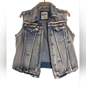 Mudd Denim Vest Distressed Light Wash Boho Indie Hippie 70's Size Large